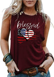 Chemise sans manches Blessed Heart pour femmes, débardeur imprimé drapeau américain