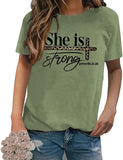 Women Christian T Shirt She is Strong Shirt Proverbs 31 25 Tees