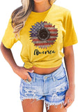 T-Shirt tournesol drapeau américain pour femmes, chemise graphique tournesol