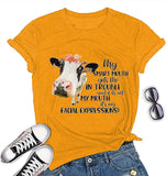 Women My Smart Mouth Gets me in Trouble Funny Heifer T-Shirt Cow Graphic Shirt