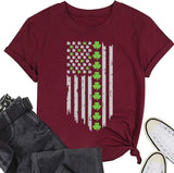 T-shirt pour femme, drapeau américain, trèfle, trèfle, St Patricks Day