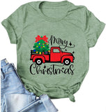 Women Merry Christmas Shirt Christmas Tree on Red Car T-Shirt