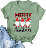 Buffalo Plaid Merry Christmas T-Shirt for Women Cute Gnomies Christmas Tees