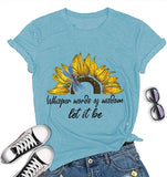Damen T-Shirt mit Aufschrift „Words of Wisdom“, Schmetterling, Sonnenblume