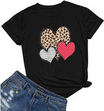 T-shirt coeur à rayures léopard et à pois pour femme