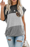 Women Short Sleeve Casual Color Block T-Shirt Basic Tee Shirts Tops with Pocket
