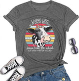 Living Life Somewhere Between Jesus Take The Wheel and Wish a Heifer Would T-Shirt Cow Shirt for Women