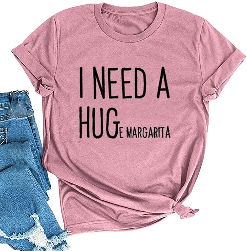 FZLYE Womens I Need A Huge Glass of Wine T-Shirt Short Sleeve Taco Tees Margarita Shirt Funny Drinking Tops (Large,A4Red)