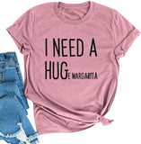 FZLYE Womens I Need A Huge Glass of Wine T-Shirt Short Sleeve Taco Tees Margarita Shirt Funny Drinking Tops (Large,A4Red)