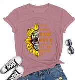 Sunshine Mixed with A Little Hurricane Women Graphic T-Shirt Sunflower Skull Shirt