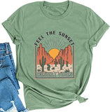 Women Feel The Sunset Desert Vibes Cactus T-Shirt Retro Cactus Shirt