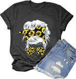 Frauen Messy Haar Bun Sonnenblume T-Shirt Messy Bun Schädel Shirt