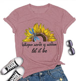 Damen T-Shirt mit Aufschrift „Words of Wisdom“, Schmetterling, Sonnenblume
