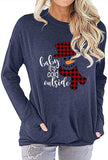 Chemisier de poche pour femmes, coutures à carreaux, imprimé bonhomme de neige de noël, col rond, chemise à manches longues
