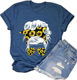 Frauen Messy Haar Bun Sonnenblume T-Shirt Messy Bun Schädel Shirt