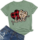 T-Shirt femme Buffalo Plaid &amp; Leopard Love, chemise de saint-valentin