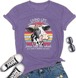 Living Life Somewhere Between Jesus Take The Wheel and Wish a Heifer Would T-Shirt Cow Shirt for Women