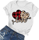 T-Shirt femme Buffalo Plaid &amp; Leopard Love, chemise de saint-valentin