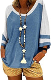 Women Blouse 3/4 Raglan Sleeves Striped Contrast Color Leopard Print Tunic Top for Women