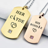 NEHZUS Mens Womens Stainless Steel Necklace Pendant Tag Jewelry Gift for Couple Personalized Name Matching Necklaces Set for Him and Her