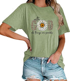 with God All Things are Possible T-Shirt Faith Jesus Graphic Shirt for Women