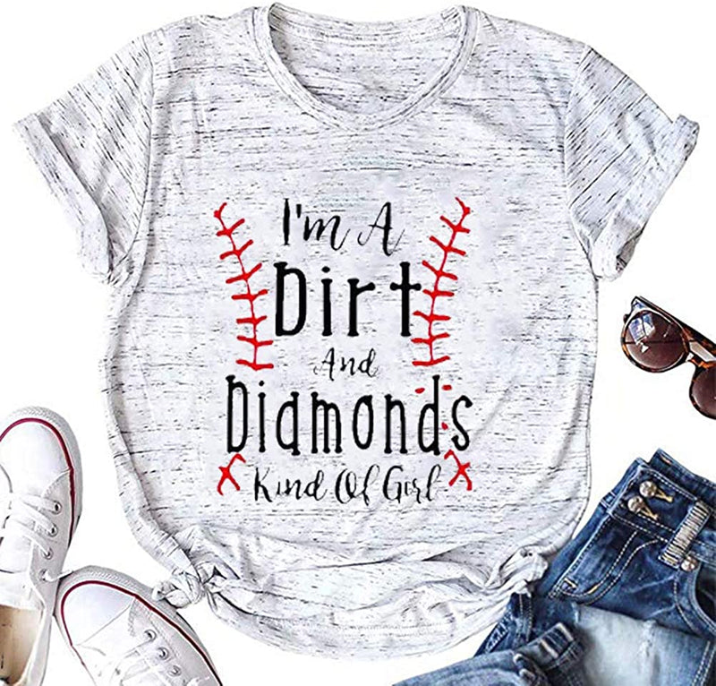 Damen T-Shirt mit Aufschrift „I'm A Dirt &amp; Diamonds Kind of Girl“, Baseball-Shirt