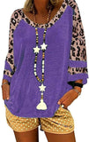Women Blouse 3/4 Raglan Sleeves Striped Contrast Color Leopard Print Tunic Top for Women