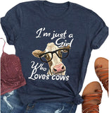 T-Shirt pour femmes, je suis juste une fille qui aime les vaches, chemise mignonne pour amoureux des vaches