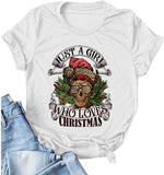 Women Just A Girl Who Loves Christmas T-Shirt Santa Mom Skull Tees Tops