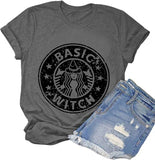 Damen Basic Witch T-Shirt Lustiges Kaffee-Grafik-T-Shirt für Frauen