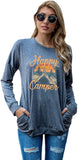 Happy Camper Camping Hiking Travel Shirt for Women Long Sleeve Camp Life Blouse