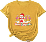 Chemise de joyeux Noël pour femmes, T-Shirt Santa Flamingo
