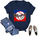 Women Baseball Mama T-Shirt Funny Baseball Mom Tees Tops