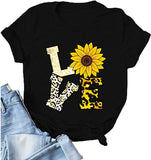 Women Leopard Love Sunflower T-Shirt Women Graphic Shirt