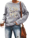 Women Long Sleeve Leopard Love Sweatshirt Love Sweater Pullover