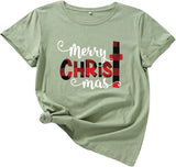 T-Shirt joyeux noël pour femmes, chemise à carreaux de buffle, Christ