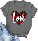 Women Buffalo Plaid Love T-Shirt Valentine's Day Shirt