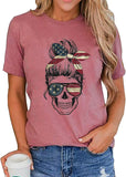 Women American Flag Skull T-Shirt Skull Mom Shirt