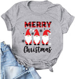 Buffalo Plaid Merry Christmas T-Shirt for Women Cute Gnomies Christmas Tees