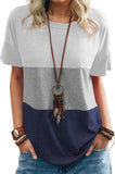 Women Round Neck Triple Color Block T-Shirt Tunic Shirt