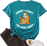 Women Sorry I Can't, I'm Very Busy Sloth Short Sleeve T-Shirt Sloth Coffee Shirt