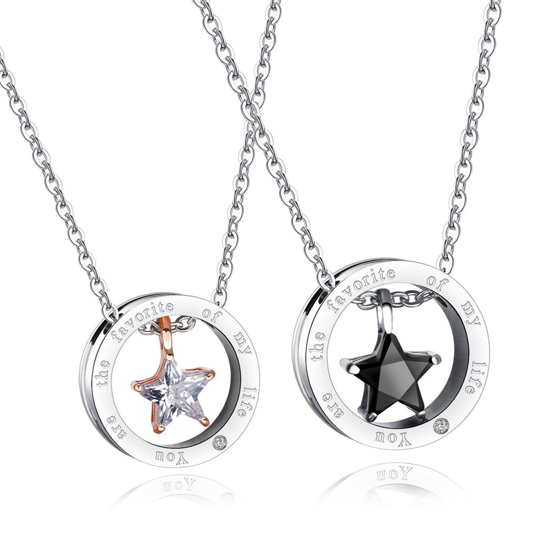 NEHZUS Wholesale Titanium Steel Star Circle Necklace for Couples Mini Pentagram with Diamond Necklace for Men and Women