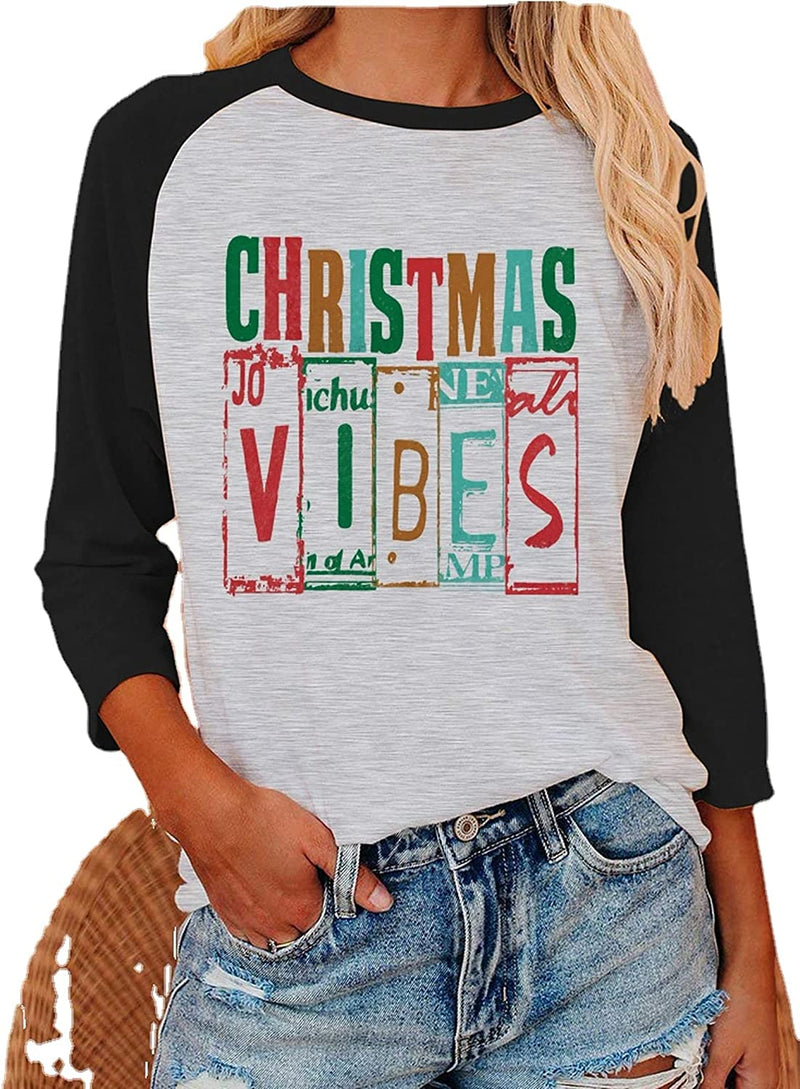 Christmas Vibes Bluse Damen 3/4 Ärmel Grafik Bluse
