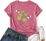 Women Happy Daisy Bees Cute Shirt Bee Kind Flower Tshirt
