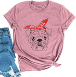 Women Bulldog with Bandana T-Shirt Cute Dog Graphic Shirt