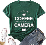 Women Coffee and My Camera T-Shirt Coffee Graphic Shirt