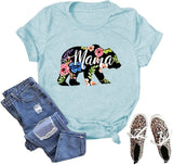 Women Floral Mama Bear T-Shirt Mama Graphic Shirt