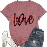 Chemise à carreaux Buffalo Love Hearts pour femmes, t-shirts de saint-valentin