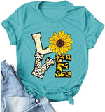 Women Leopard Love Sunflower T-Shirt Women Graphic Shirt