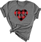 Women Buffalo Plaid & Leopard Heart T-Shirt for Valentine's Day